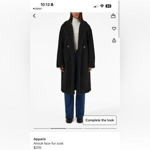 Apparis Anoushka Black Faux Shearling Coat, Oversized, Size XS